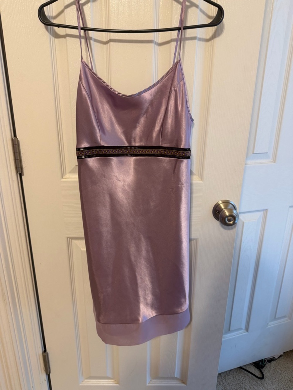 delicates Lavender Satin Slip with Embellished Waistband